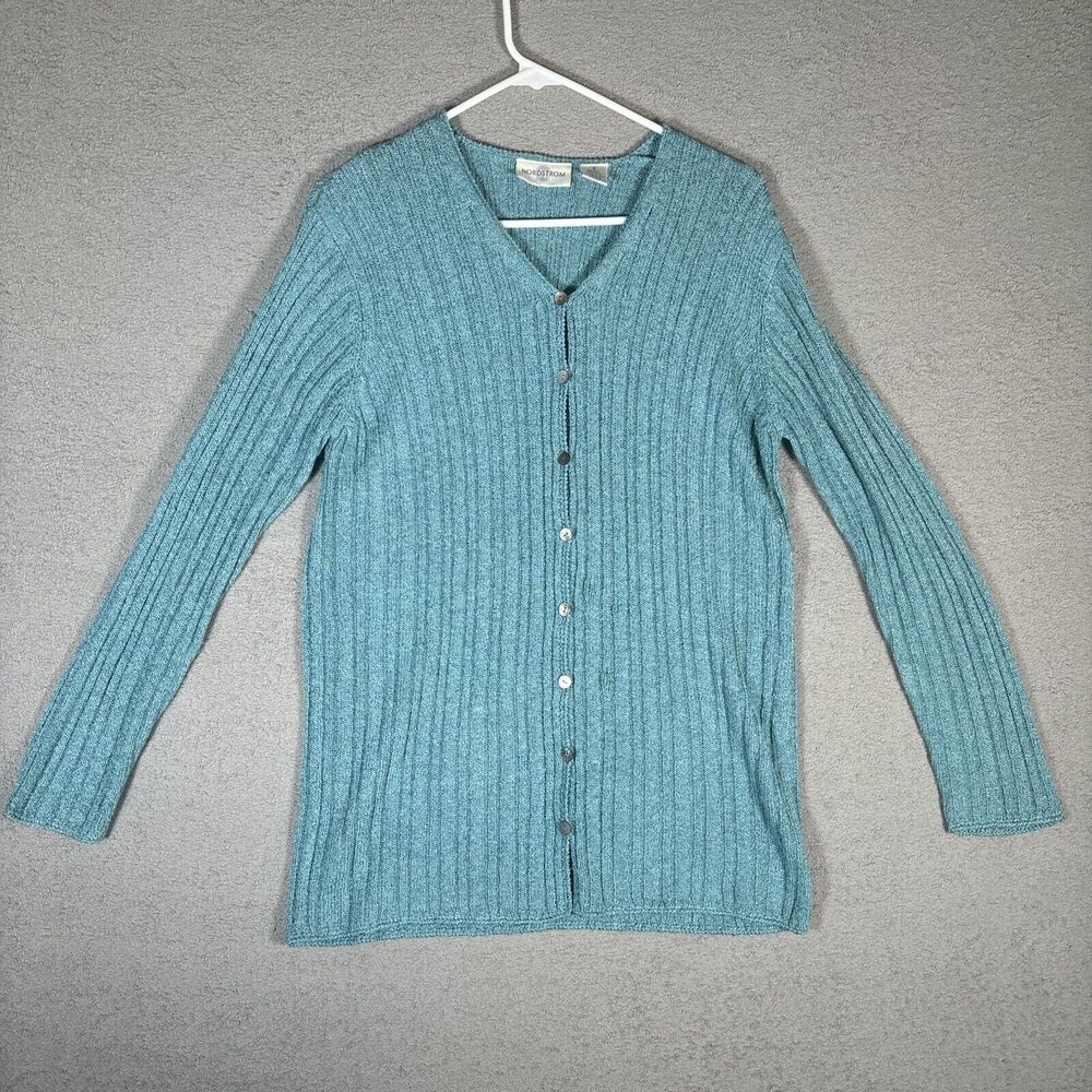 Nordstrom Cable Cardigan Knit Sweater Women’s Size Small Blue Silk Rayon Blend